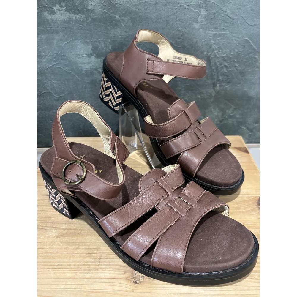 Alegria‎ Shoes Womens Size 39 Brown Leather Strappy Block Heel Sandals TAS-602